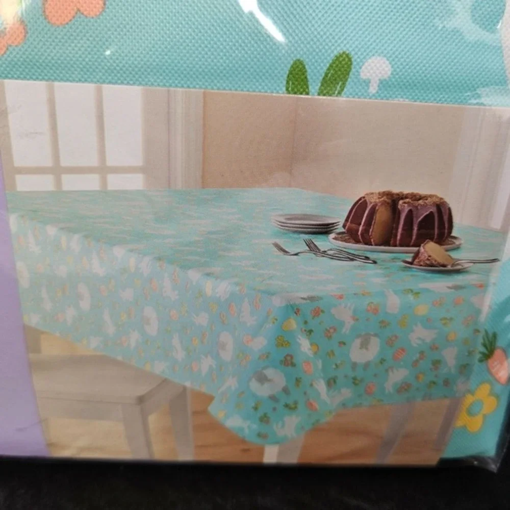 Easter Oblong Tablecloth 60 x 102 Floral Bunny Eggs Chicks‎ Vinyl Holiday New